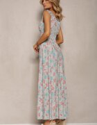 airisa Rochie mentă florală evazată din bumbac cu bretele Kalassia