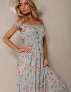 airisa Rochie mentă florală evazată din bumbac cu bretele Kalassia