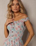 airisa Rochie mentă florală evazată din bumbac cu bretele Kalassia