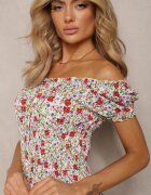 airisa Rochie Midi Alb-Roz Hispanka din Bumbac cu Model Floral Assetni