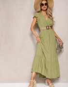 airisa Rochie Verde Evazată Maxi din Bumbac cu Croială Petrecută Asmerie