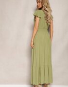 airisa Rochie Verde Evazată Maxi din Bumbac cu Croială Petrecută Asmerie