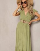 airisa Rochie Verde Evazată Maxi din Bumbac cu Croială Petrecută Asmerie