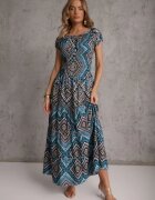 airisa Rochie verde închis stil spaniolă Boho din bumbac cu elastic în talie Lovedia