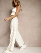 alina Pantaloni Largi Bej deschis din bumbac High Waist Decorați cu dantelă Efandiela