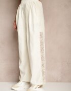 alina Pantaloni Largi Bej deschis din bumbac High Waist Decorați cu dantelă Efandiela