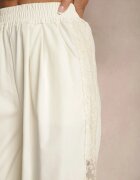 alina Pantaloni Largi Bej deschis din bumbac High Waist Decorați cu dantelă Efandiela