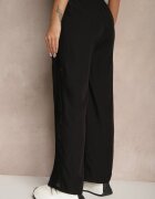 alina Pantaloni Largi Negri din Bumbac High Waist Decorați cu Dantelă Efandiela