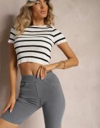 alina Pantaloni scurți Albastru închis cu elastic în talie High Waist Lorolia