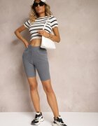 alina Pantaloni scurți Albastru închis cu elastic în talie High Waist Lorolia