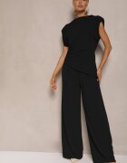 allyson Ansamblu Negru Bluză cu Perne pe Umeri și Pantaloni Drepți cu Elastic în Talie Divanes