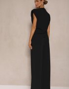 allyson Ansamblu Negru Bluză cu Perne pe Umeri și Pantaloni Drepți cu Elastic în Talie Divanes