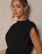 allyson Ansamblu Negru Bluză cu Perne pe Umeri și Pantaloni Drepți cu Elastic în Talie Divanes