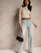 allyson Bluză Bej Încrețită din Plasă Longsleeve cu Guler Înalt Zentevin
