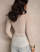 allyson Bluză Bej Încrețită din Plasă Longsleeve cu Guler Înalt Zentevin