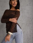 allyson Bluză Maro cu mânecă lungă din dantelă cu decolteu asimetric Liwedisa