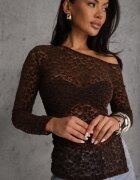 allyson Bluză Maro cu mânecă lungă din dantelă cu decolteu asimetric Liwedisa