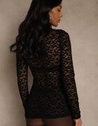 allyson Bluză Neagră Longsleeve din Dantelă cu Decolteu Asimetric Liwedisa