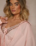 allyson Cămașă 2în1 Roz din Bumbac și Top cu bretele cu Dantelă Telowena