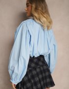 allyson Cămașă Bufantă Albastră din Bumbac în Stil Retro cu Fundă Decorativă Frulla