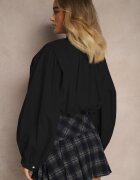 allyson Cămașă Neagră Bufiasta din Bumbac în Stil Retro cu Fundă Decorativă Frulla