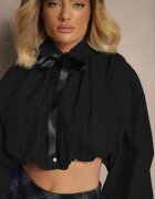 allyson Cămașă Neagră Bufiasta din Bumbac în Stil Retro cu Fundă Decorativă Frulla