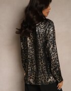 allyson Cămașă Neagră Casual cu imprimeu leopard Ninetia