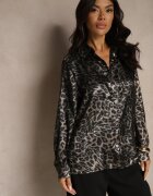 allyson Cămașă Neagră Casual cu imprimeu leopard Ninetia