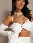 allyson Compleu Alb Fustă Mulată cu Trenă și Top cu Mâneci cu Volan Adivaria