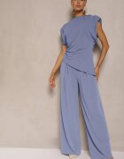 allyson Compleu Albastru Bluză cu Umeri Întăriți și Pantaloni Drepți cu Elastic în Talie Divanes