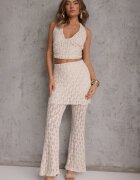 allyson Compleu Bej din Dantelă cu Top Halter și Pantaloni Decorați cu Fustă Integrată Celanix