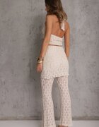 allyson Compleu Bej din Dantelă cu Top Halter și Pantaloni Decorați cu Fustă Integrată Celanix