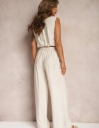 allyson Compleu Bej din Viscoză Pantaloni cu Croială Largă cu Elastic în Talie Bluză cu Buzunare Risellesma