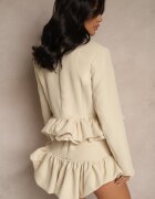 allyson Compleu Bej în Stil Costum cu Volane Sacou și Fustă-Pantaloni scurți Volene
