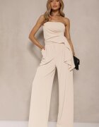 allyson Compleu Bej Top Bandeau cu Trenă și Pantaloni cu croială largă Redomiae