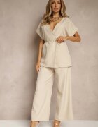 allyson Compleu de costum Bej cu Pantaloni Largi și Sacou cu curea Solsedi