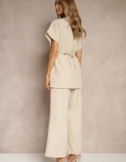 allyson Compleu de costum Bej cu Pantaloni Largi și Sacou cu curea Solsedi