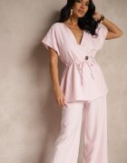 allyson Compleu De costum Roz Pantaloni Largi și Sacou cu Centură Solsedi
