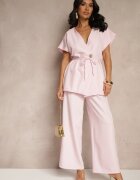 allyson Compleu De costum Roz Pantaloni Largi și Sacou cu Centură Solsedi