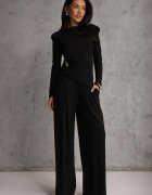 allyson Compleu Elegant Negru Pantaloni Wide Leg și Bluză cu Perne la Umeri Sewinea