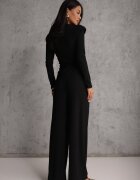 allyson Compleu Elegant Negru Pantaloni Wide Leg și Bluză cu Perne la Umeri Sewinea