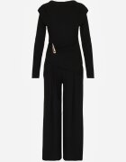 allyson Compleu Elegant Negru Pantaloni Wide Leg și Bluză cu Perne la Umeri Sewinea