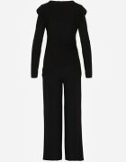 allyson Compleu Elegant Negru Pantaloni Wide Leg și Bluză cu Perne la Umeri Sewinea