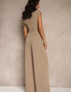 allyson Compleu Maro deschis Pantaloni cu croială largă și Bluză asimetrică cu drapaj Nitara