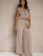 allyson Compleu Maro deschis Pantaloni cu croială largă și Bluză tip plic cu elastic Reavilora