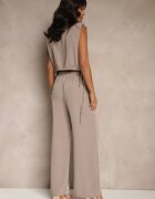 allyson Compleu Maro deschis Pantaloni cu croială largă și Bluză tip plic cu elastic Reavilora