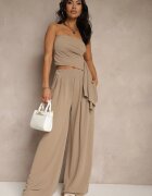 allyson Compleu Maro Top Bandeau cu Trenă și Pantaloni cu croi larg Redomiae