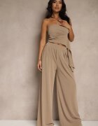 allyson Compleu Maro Top Bandeau cu Trenă și Pantaloni cu croi larg Redomiae
