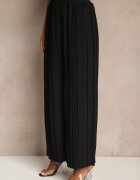 allyson Compleu Negru Decorat cu Pliuri Bluză cu Cordon Legat și Pantaloni Largi Gialle