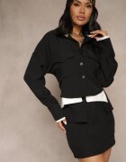 allyson Compleu Negru Fustă și Cămașă Decorate cu Imitație de Buzunare Grelsedi